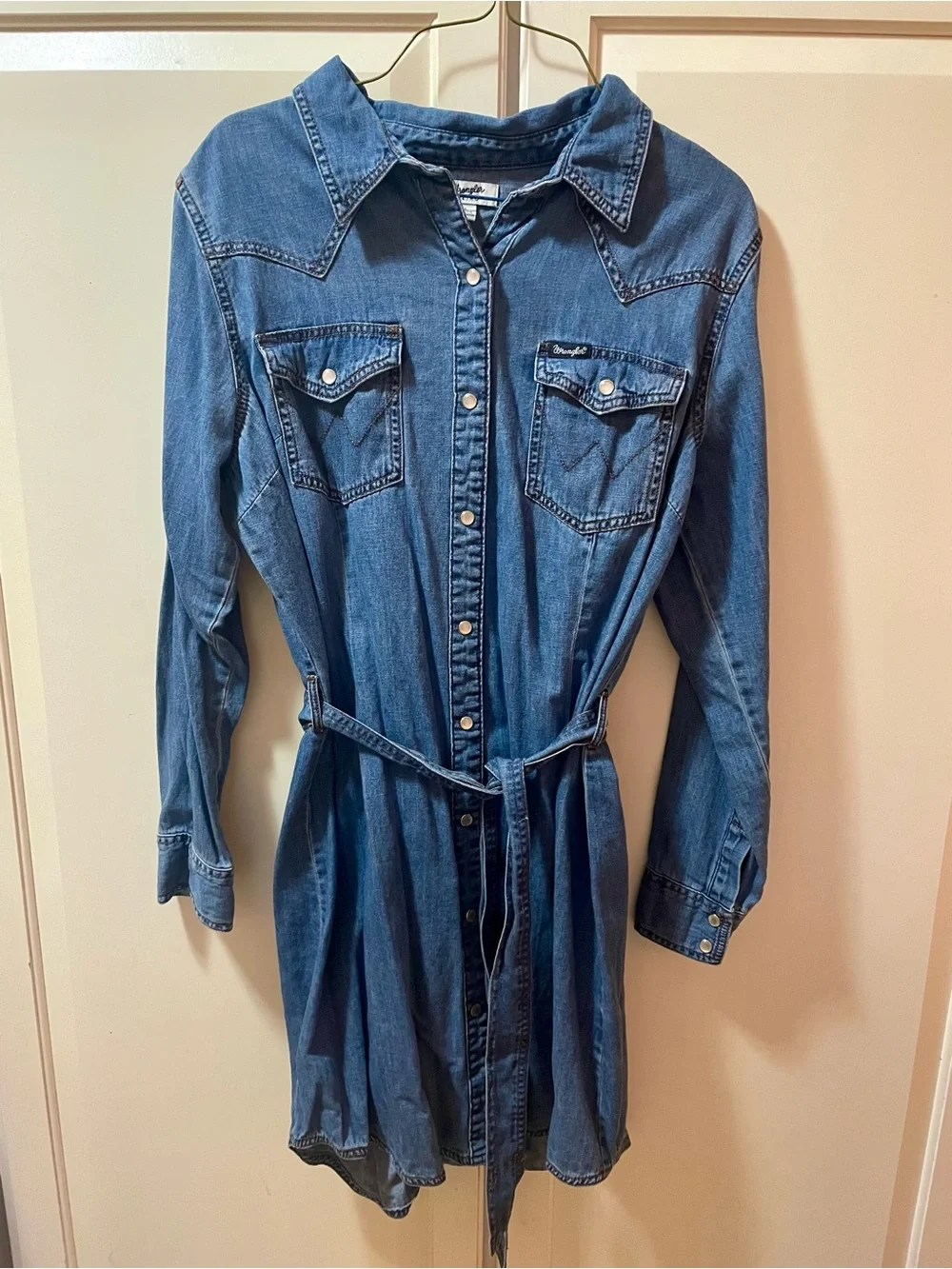 Wrangler Blue Denim Tie-Waist Mini Dress - Picture 2 of 7
